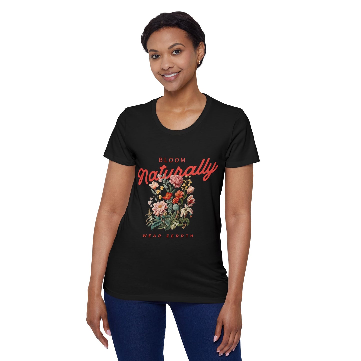 Organic T-Shirt - Bloom Naturally with Floral Design for Eco Nature Lover