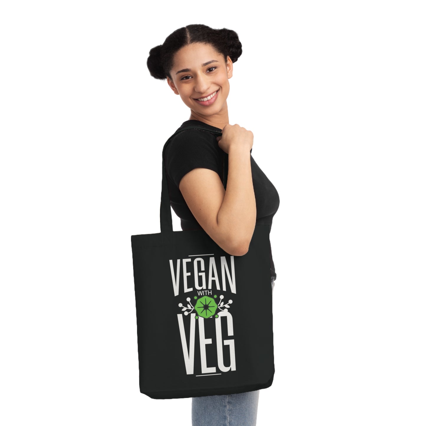 Vegan Woven Tote Bag - Eco-Friendly Reusable Shopping Bag (Black)